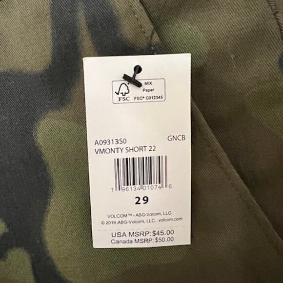 Volcom Vmonty 22" Chino Shorts Green Combo Men's Size 29 - Picture 4 of 6